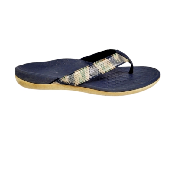 Vionic Tide ll Zebra Sequined Blue Flip Flop Thong Sandals - Picture 12 of 13